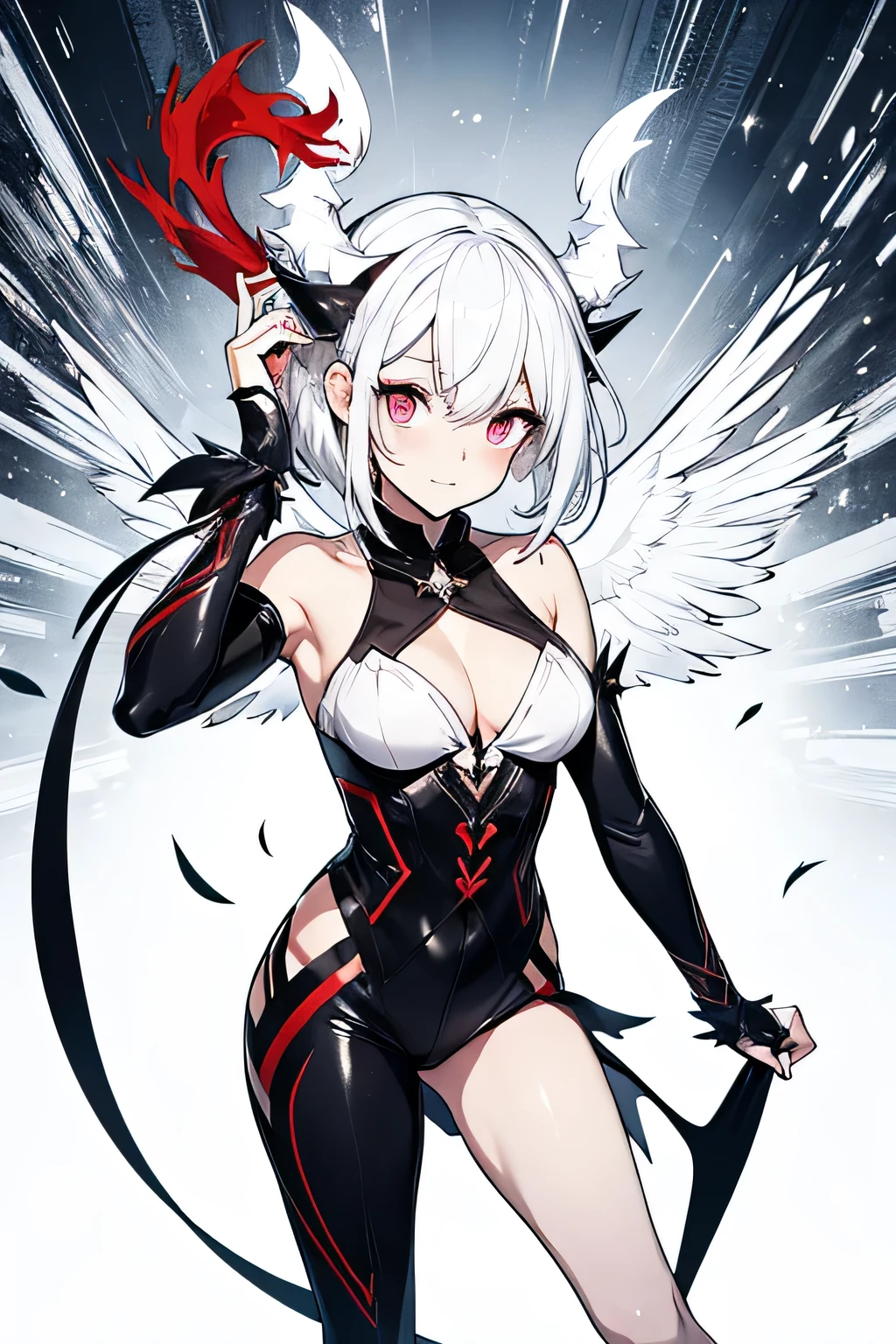 White hair, fully body, fly away, shy, devil costume, 