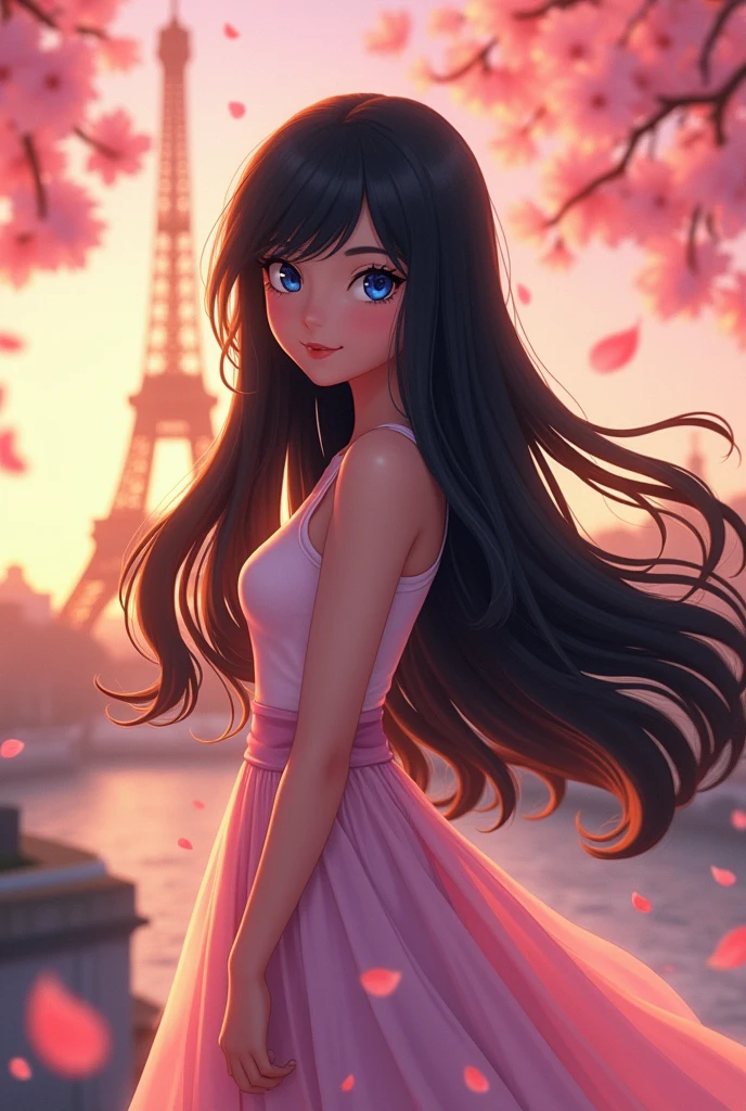 Crie a imagem da marinette dupain cheng de miraculous com cabelo longo
