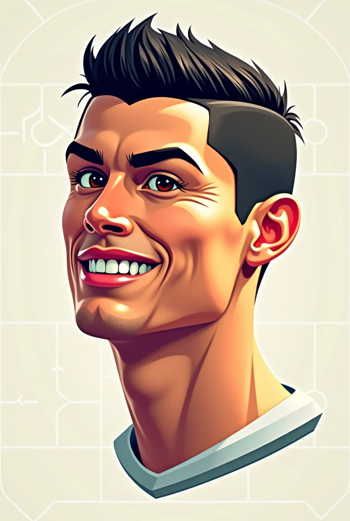 Cristiano Ronaldo's floating head, 2D Cartoon Style, vectorized, svg, VARIOUS ANGLES, game outline
