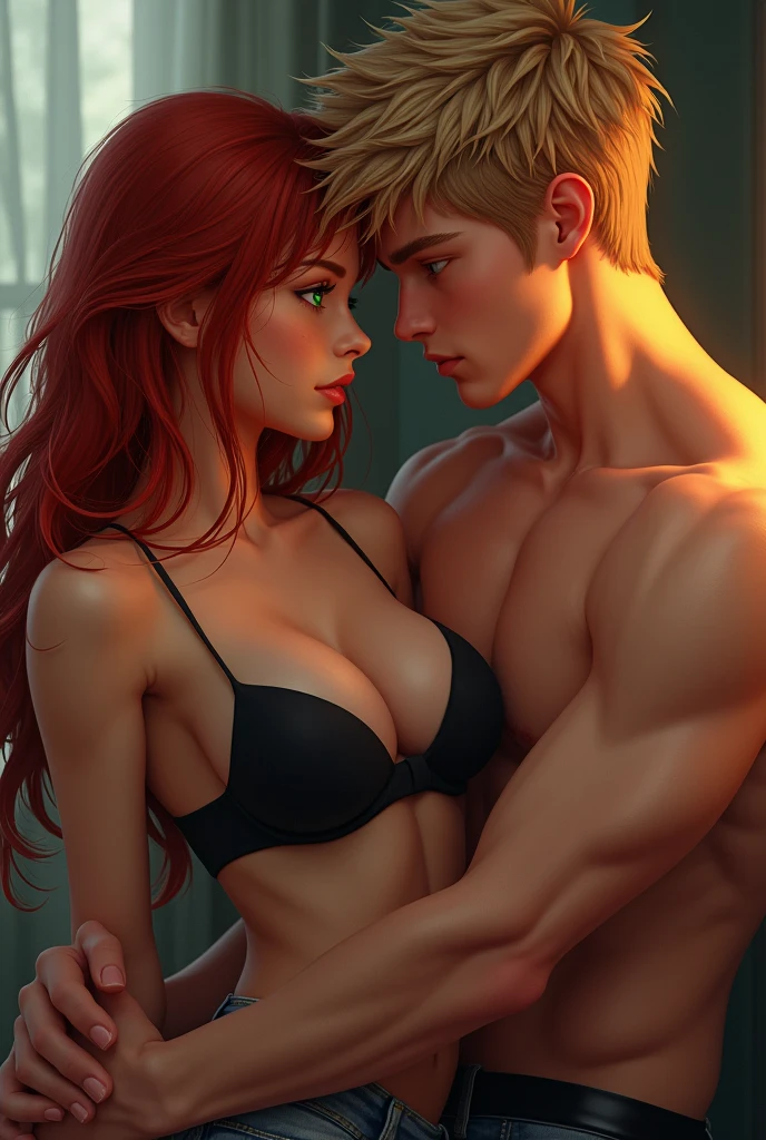 Damien (un ado de 17 blond au yeu bleu musclé)falt du sex a jehane(une ado de rousse au yeux verts
