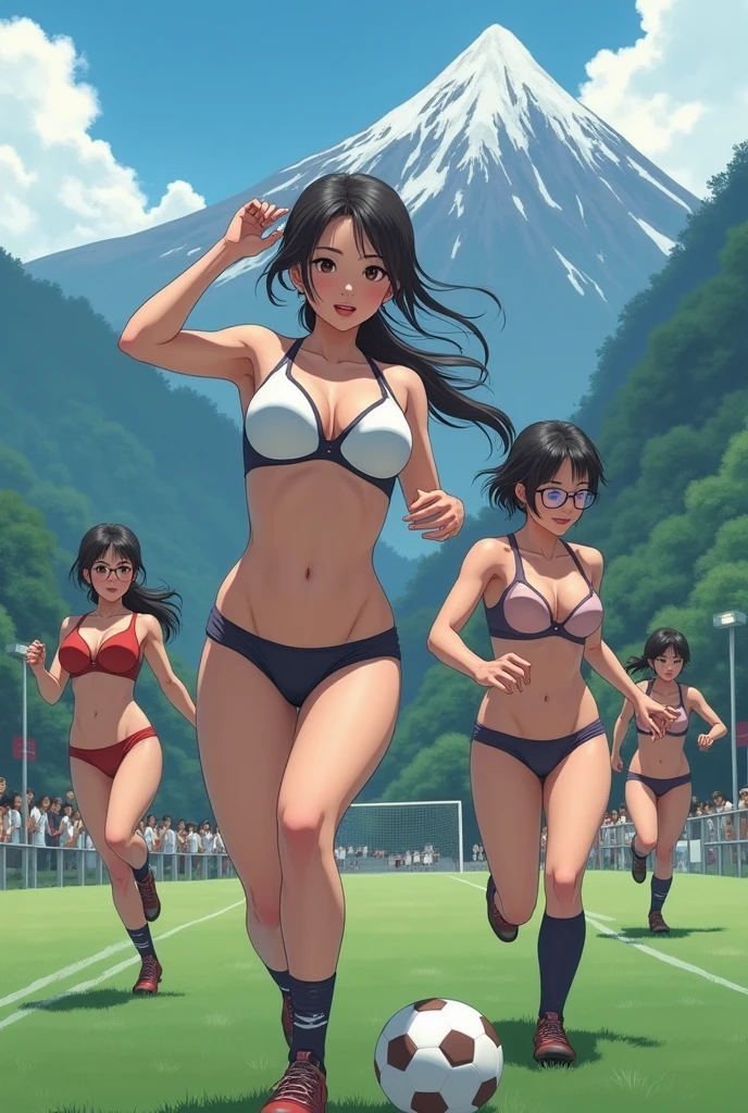 Japanese　Women playing soccer　Big Breasts　underwear　Mountain　Glasses