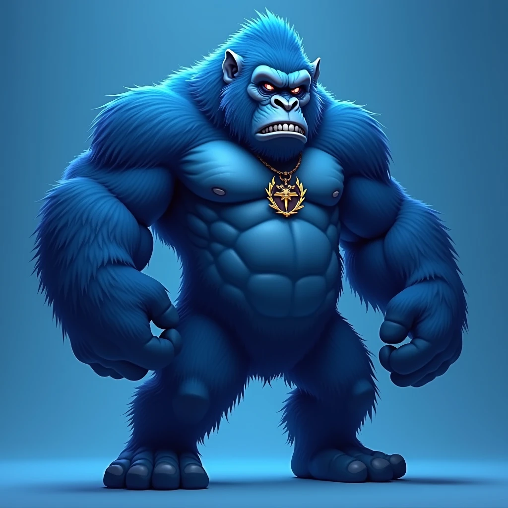 Blue gorilla, blue plain background, angry , logo , weak, noble, mysterious , victorious , warrior 