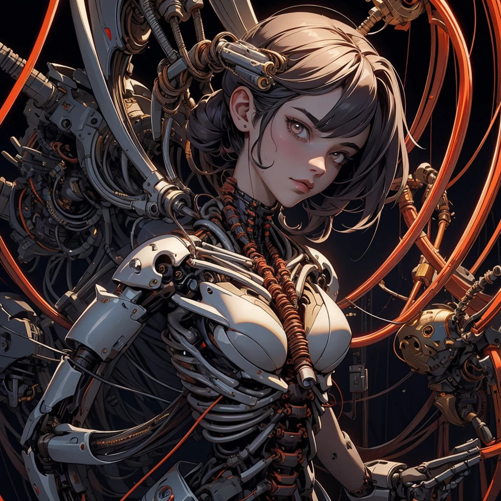(((masterpiece))), ((Highest quality)), (Super Detail), (CG illustration), (So evil and beautiful)), Cinematic Light, ((1. Mechanical Girl)), single, (Mechanical Arts: 1.4), ((Mechanical Limbs)), (Blood vessel attached to a tube), ((Mechanical spine attached to the back)), ((Mechanical cervical vertebrae attached to the neck), (Back to viewers)), Expressionless, ( Wires and cables connected to the head and torso: 1.5), sf, Apocalypse, What's left behind, (Lower body integrated with mechanical device), (Blood: 1.5), Cruelty, Confused, eroticism, Integration with machines, The End Times, Super Future, inorganic, Research Room, constrained, (Beautiful luxury: 1.2), (1 person: 1.3), A body wrapped in mechanical tentacles