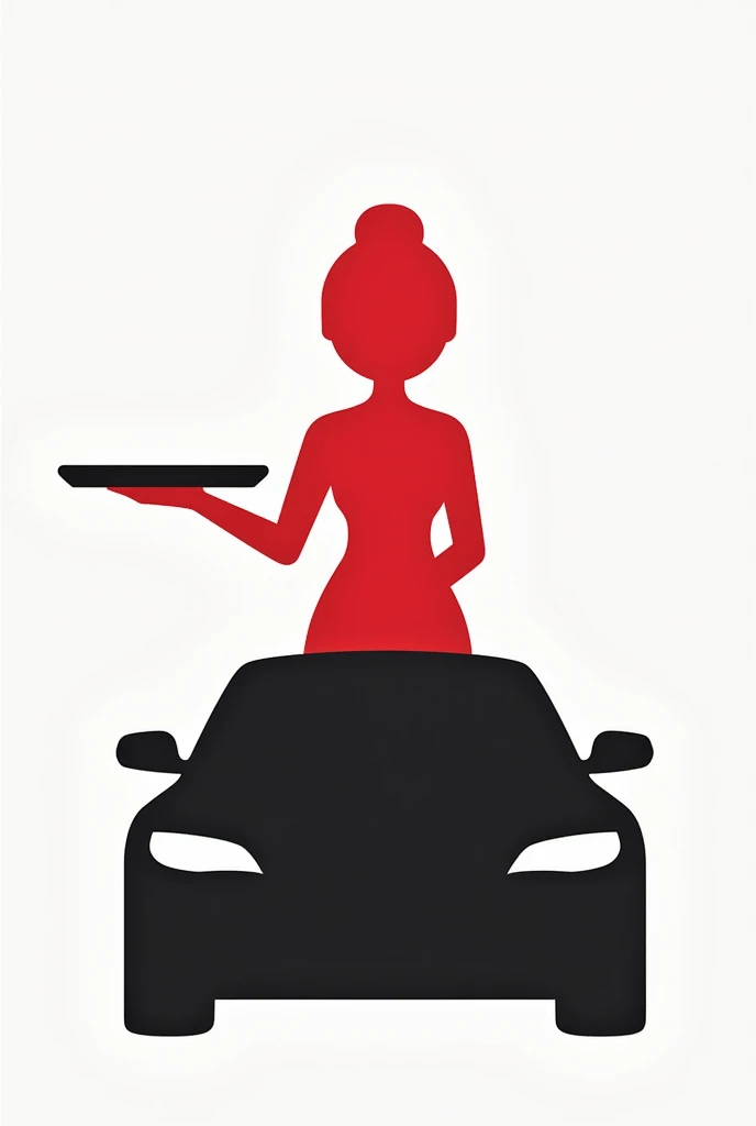 red faceless waitress shape sitting on top of a black car BEING WASHED and the waitress holding a tray, for a logo