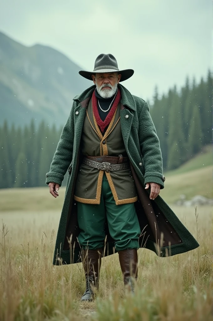 make a gaucho man in a green field with snow