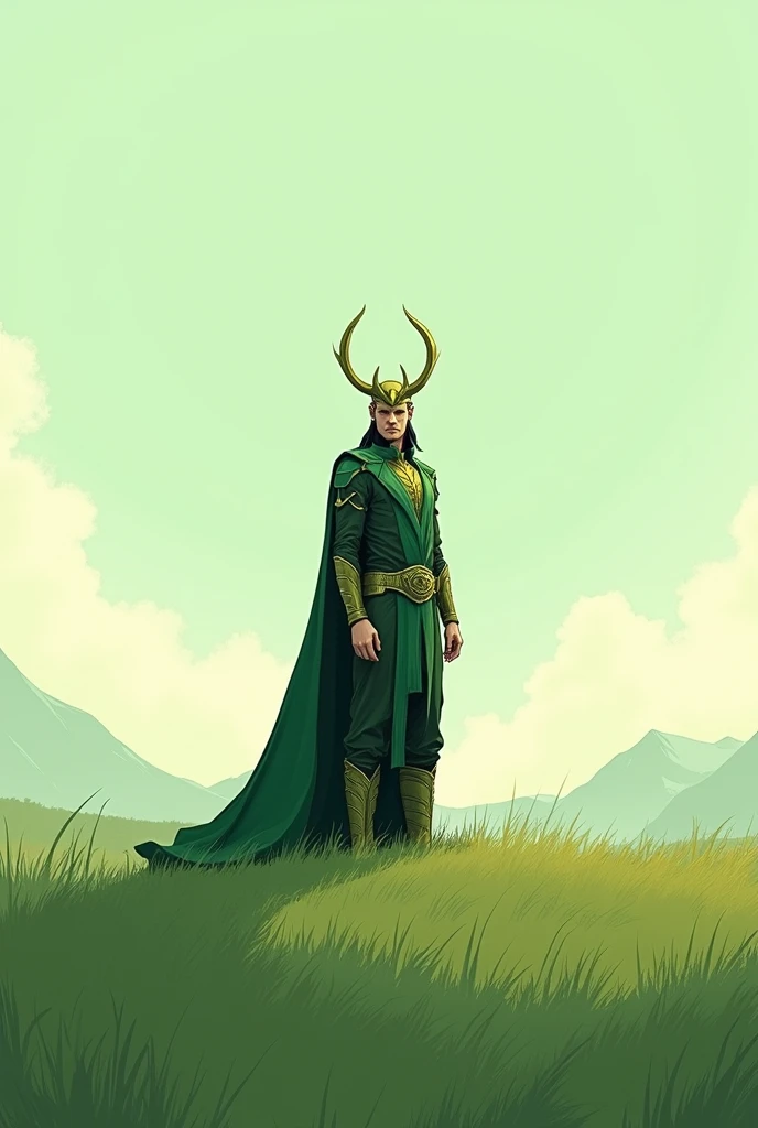 Loki, graan background, 2d, stetch, lite green sky