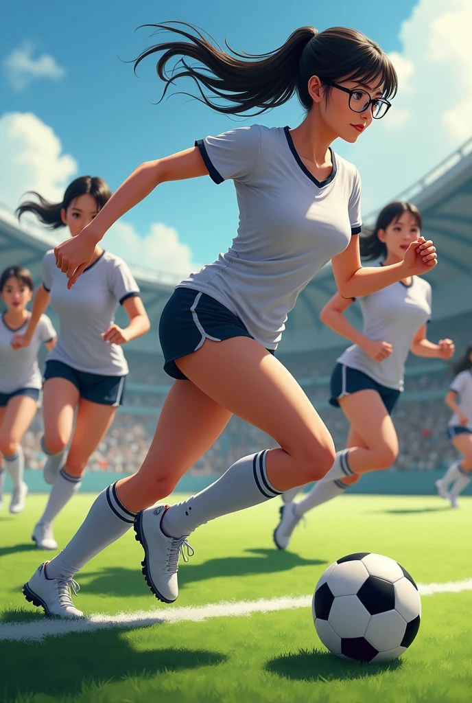 Japanese　Women playing soccer　Big Breasts　Sexy Underwear　Glasses