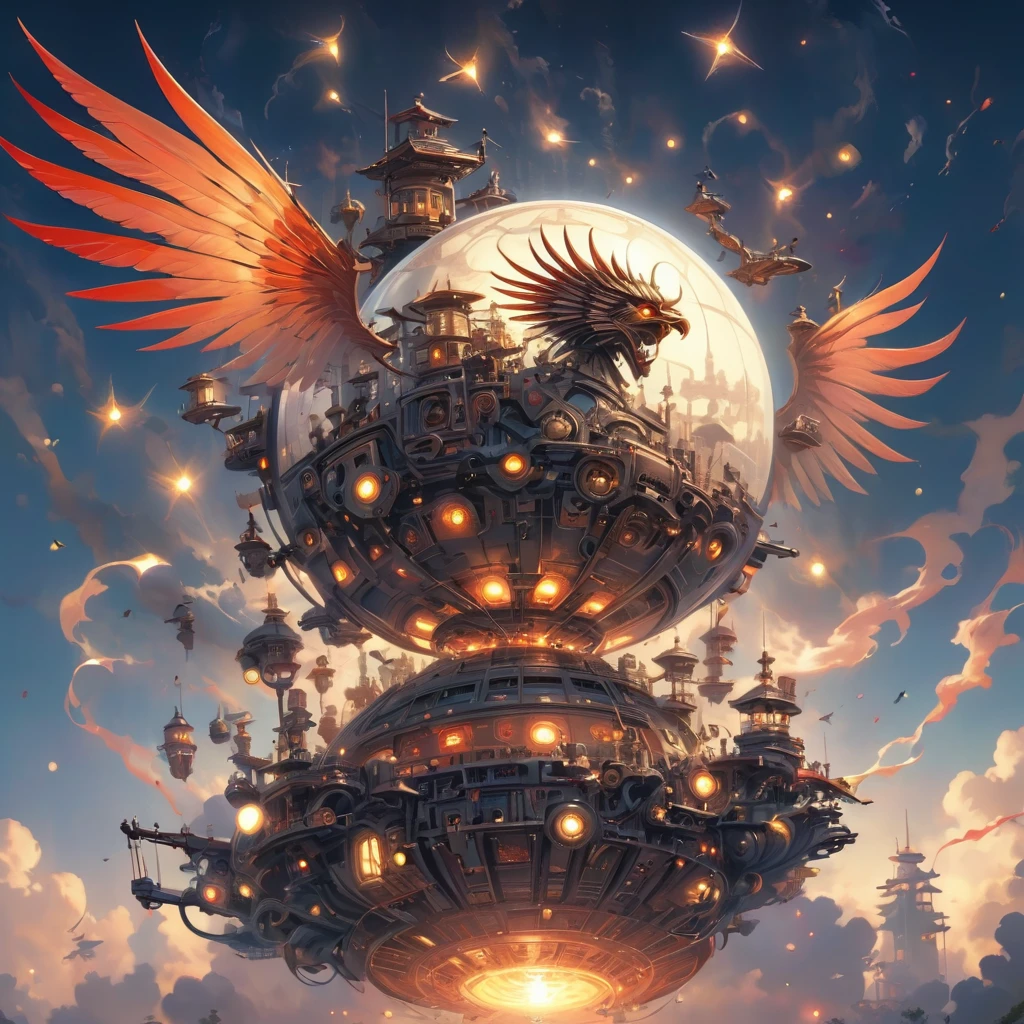 mechanical、Flying objects、Winged Machine、Spherical Machine、Mechanical Wings、The machine is powered on