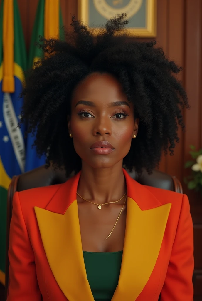 A woman being president in Brazil, black unruly hair