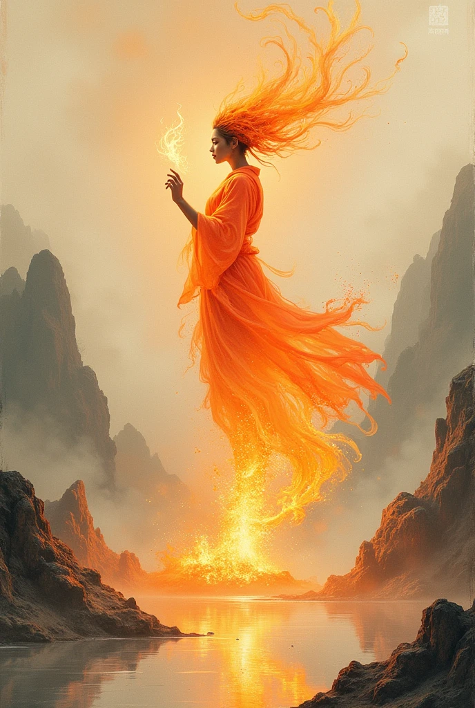 Nihonga style sacred spirit fire, without rivers or fist-shaped mountains