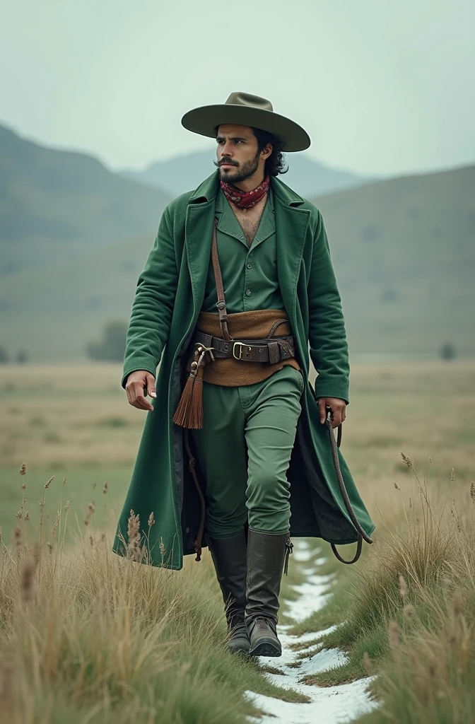 make a gaucho man in a green field with snow