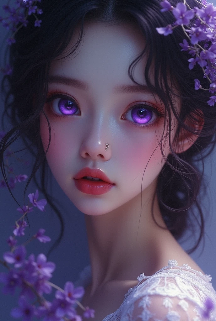 Beautiful woman with purple eyes