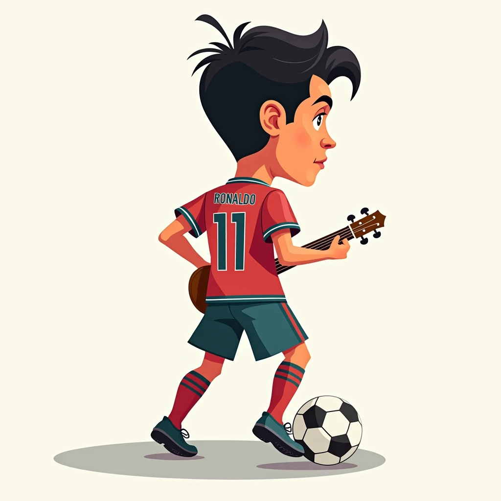 Only Cristiano Ronaldo's Head, 2D Cartoon Style, vectorized, svg, VARIOUS ANGLES, 正面, behind, boku, bass guitar, strong contour, head character sheet