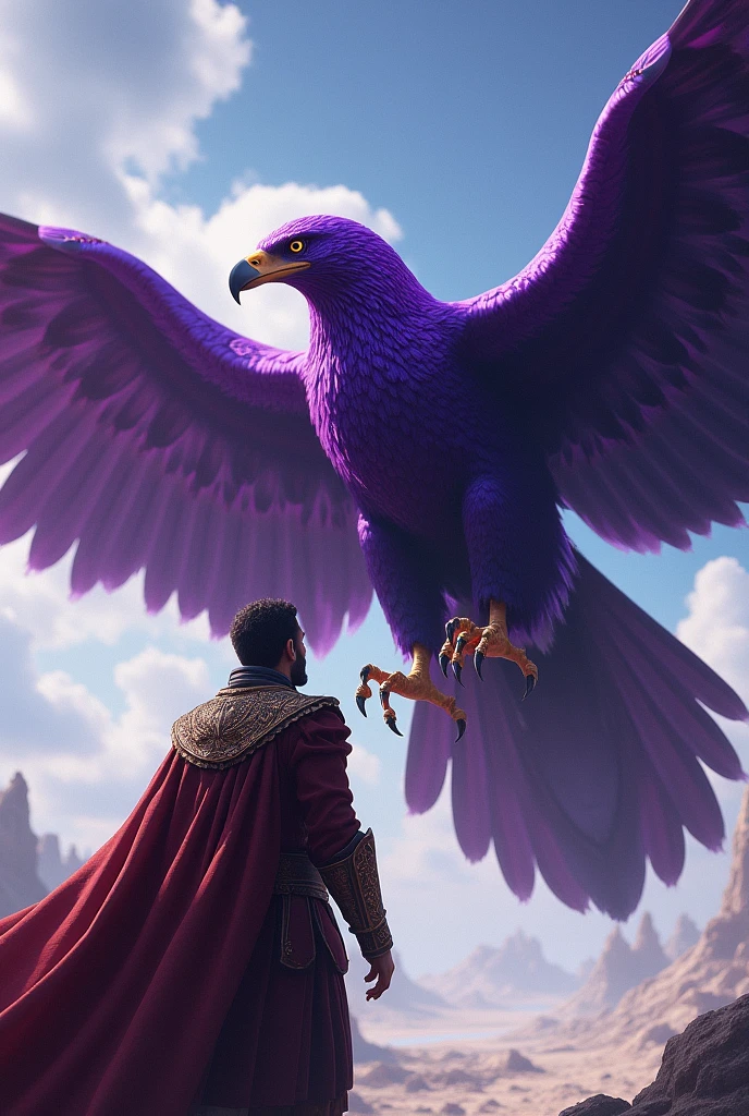A purple eagle facing the navigator Vasco da Gama