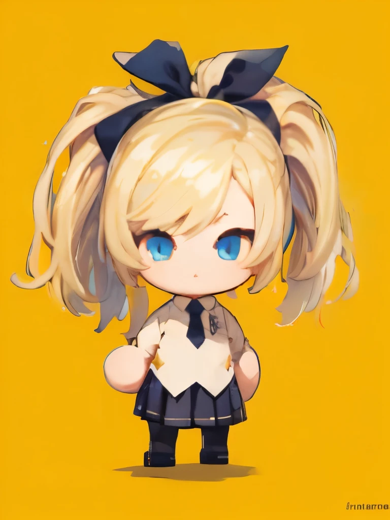 ((chibi)), big head, focus face, flat avatar, (masterpiece:1.2, highest quality), (Realistic, photoRealistic:1.4), Beautiful illustrations, (Natural Side Lighting, Cinema Lighting), Written boundary depth, Beautiful thighs staring at the viewer, 1 female, 20-year-old, alone, thin, slender, (small breasts), anime girl in a short red check skirt and Black blouse with formal collar ((yellow tie)), ((white sox)), yellow cardigan, ((Blue eyes)), Messy hair, High ponytail, hanayamata, single character full body, anime full body illustration, from girls frontline, full body single character, girls frontline style, anime vtuber full body model, render of april, full body with costume, full body illustration, visual novel sprite, fine details. girls frontline, necoark