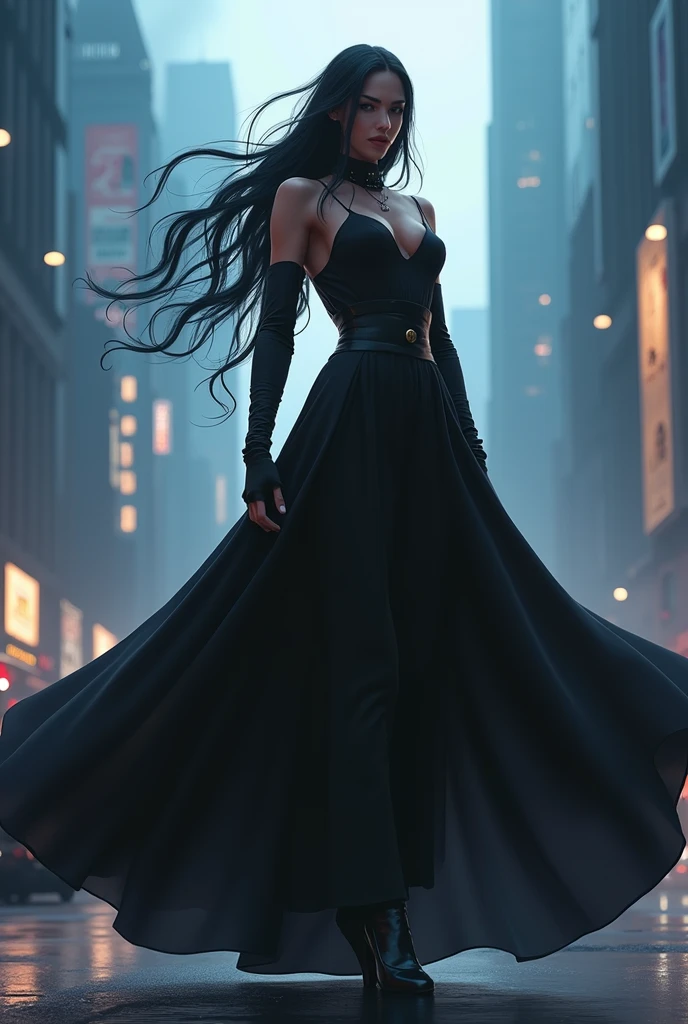 (masterpiece, Best Quality, High resolution, 32K HDR),Mafia girl, man harem,strong woman,black long hair, 