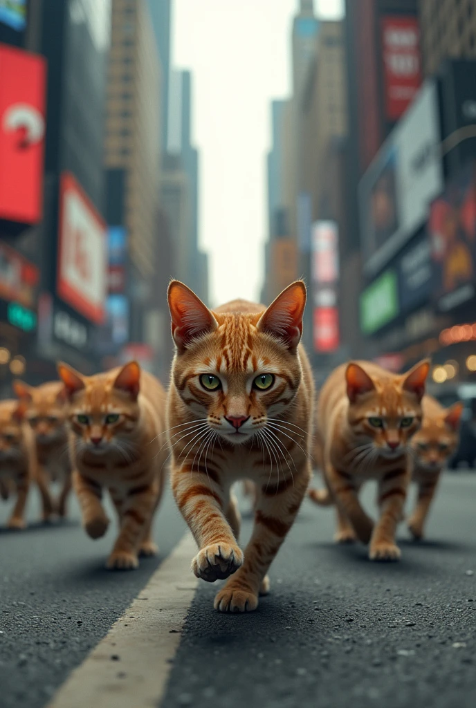 (photorealism:1.2), an cat´s invasion in New York