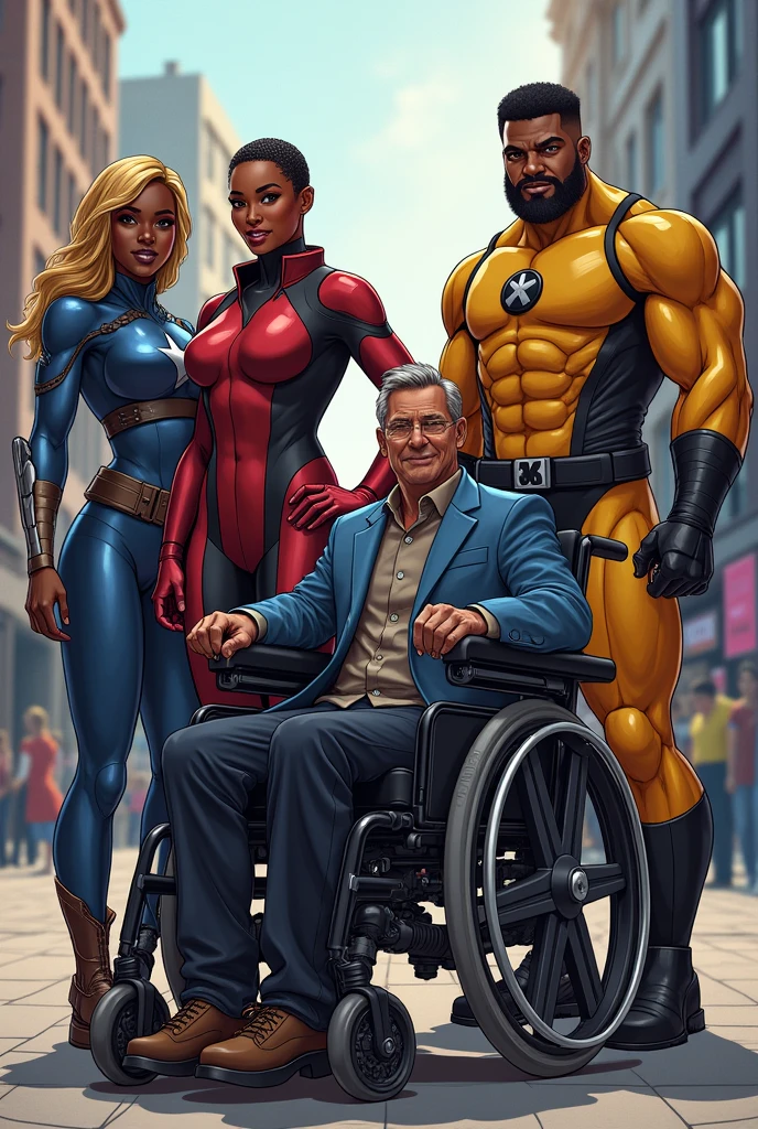Make a POST with all the disabled characters below, don't wear superhero costumes, put Professor Xavier in the middle Bucky( white wolf)- Missing an arm Misty Knight- Bionic arm Cyborg- Lost an arm and both legs, put him in the Oracle wheelchair(Barbara Gordon)- in the wheelchair Professor Xavier - Paraplegic in the wheelchair Karma- bionic leg
