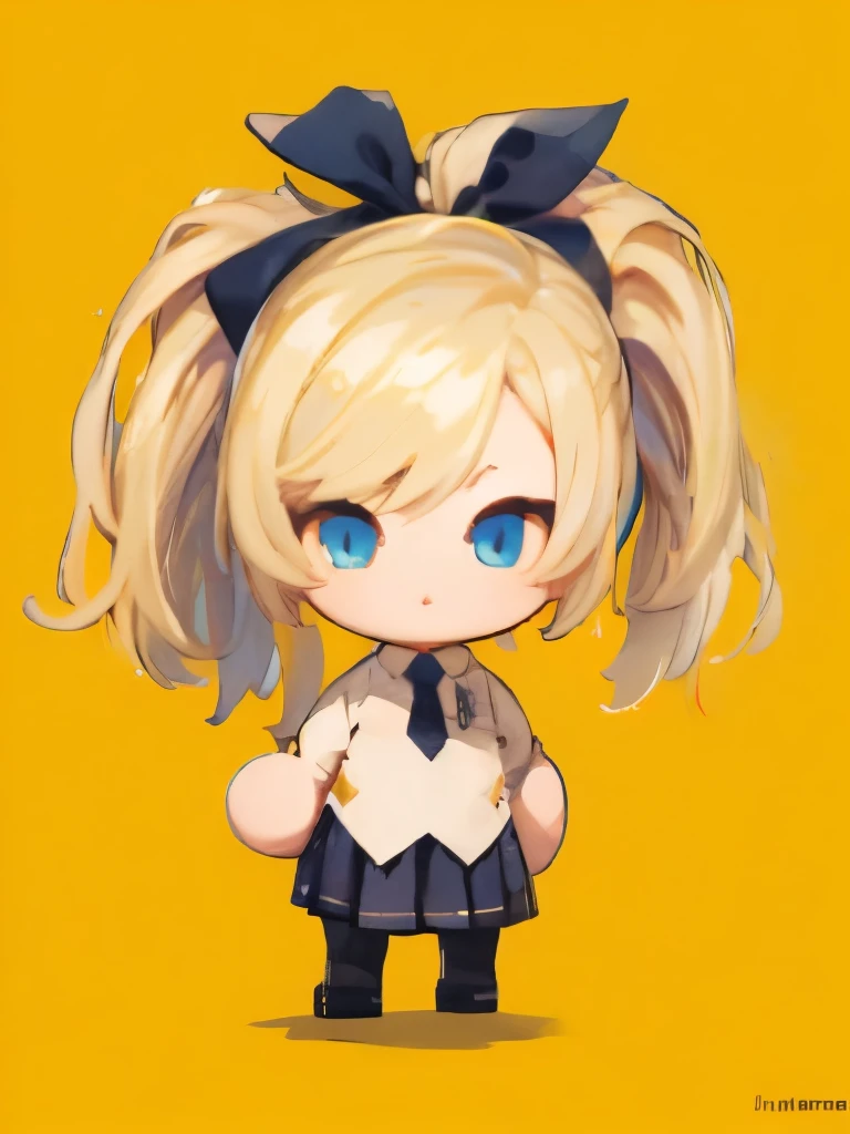 ((chibi)), big head, focus face, flat avatar, (masterpiece:1.2, highest quality), (Realistic, photoRealistic:1.4), Beautiful illustrations, (Natural Side Lighting, Cinema Lighting), Written boundary depth, Beautiful thighs staring at the viewer, 1 female, 20-year-old, alone, thin, slender, (small breasts), anime girl in a short red check skirt and Black blouse with formal collar ((yellow tie)), ((white sox)), yellow cardigan, ((Blue eyes)), Messy hair, High ponytail, hanayamata, single character full body, anime full body illustration, from girls frontline, full body single character, girls frontline style, anime vtuber full body model, render of april, full body with costume, full body illustration, visual novel sprite, fine details. girls frontline, necoark