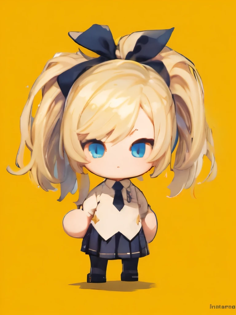 ((chibi)), big head, focus face, flat avatar, (masterpiece:1.2, highest quality), (Realistic, photoRealistic:1.4), Beautiful illustrations, (Natural Side Lighting, Cinema Lighting), Written boundary depth, Beautiful thighs staring at the viewer, 1 female, 20-year-old, alone, thin, slender, (small breasts), anime girl in a short red check skirt and Black blouse with formal collar ((yellow tie)), ((white sox)), yellow cardigan, ((Blue eyes)), Messy hair, High ponytail, hanayamata, single character full body, anime full body illustration, from girls frontline, full body single character, girls frontline style, anime vtuber full body model, render of april, full body with costume, full body illustration, visual novel sprite, fine details. girls frontline, necoark