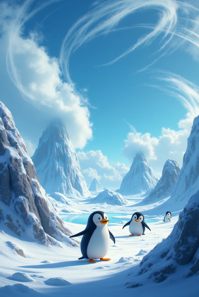 Pixar type image. About the winds in Antarctica