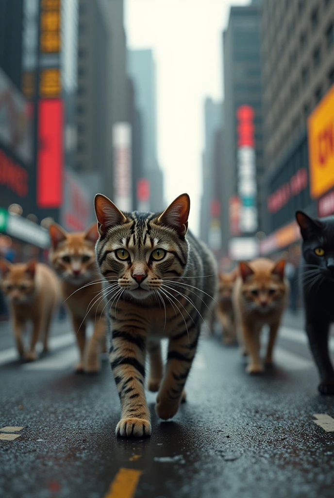 (photorealism:1.2), an cat´s invasion in New York