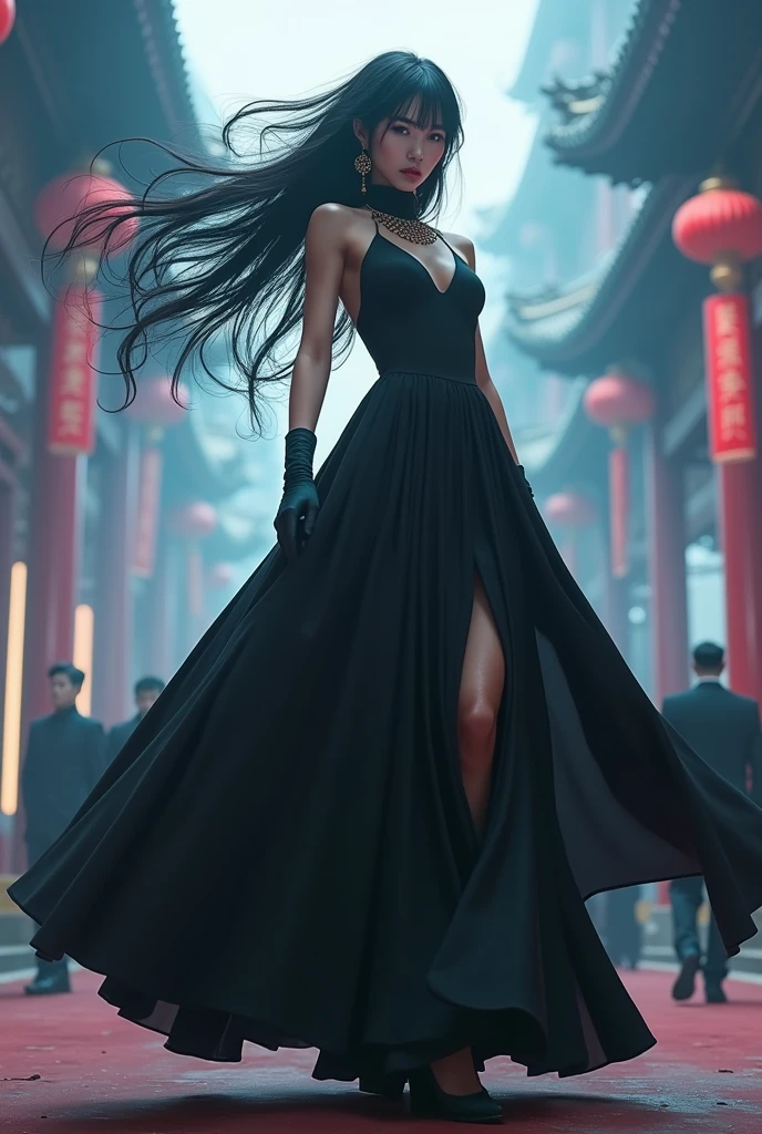 (masterpiece, Best Quality, High resolution, 32K HDR),year of dragon,chinese Mafia girl, man harem,strong woman,black long hair,