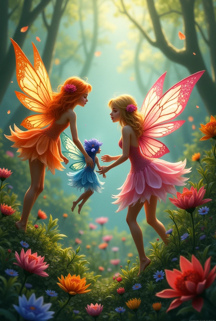 image of fairies that are made of flowers and each one is a unique color