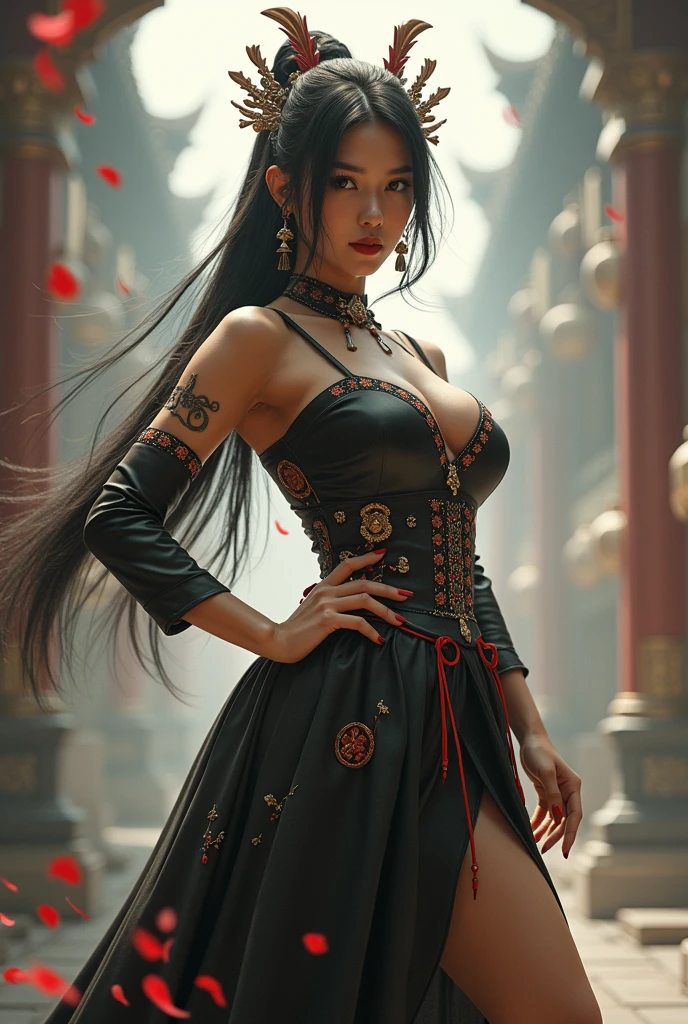 (masterpiece, Best Quality, High resolution, 32K HDR),year of dragon,chinese Mafia girl, man harem,strong woman,black long hair,