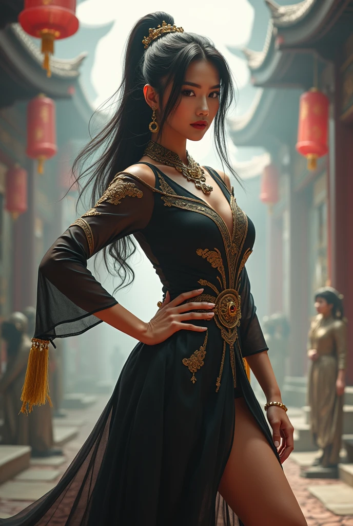 (masterpiece, Best Quality, High resolution, 32K HDR),year of dragon,chinese Mafia girl, man harem,strong woman,black long hair,