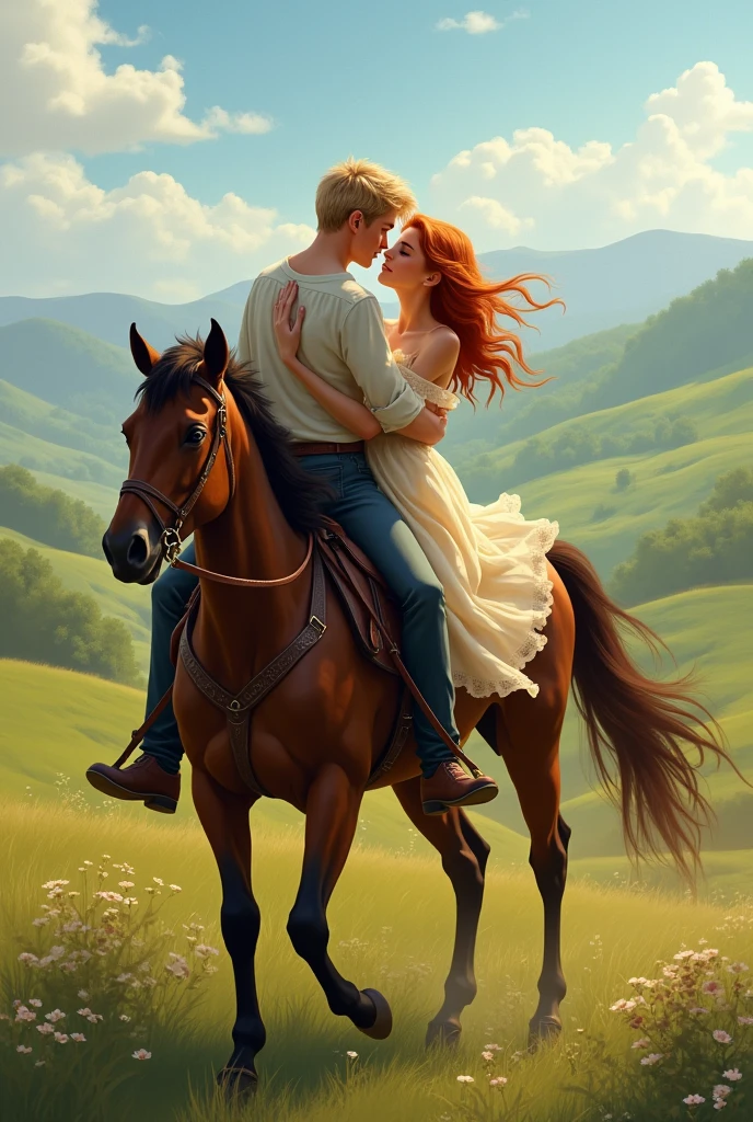 Damien (a blond teenager wieyes and jehane jehane(a 17 year old redhead eyes) he kisses on horseback