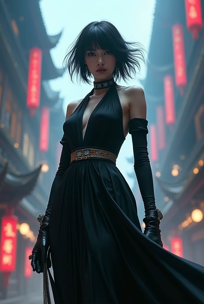(masterpiece, Best Quality, High resolution, 32K HDR),year of dragon,chinese Mafia girl, man harem,strong woman,black long hair,