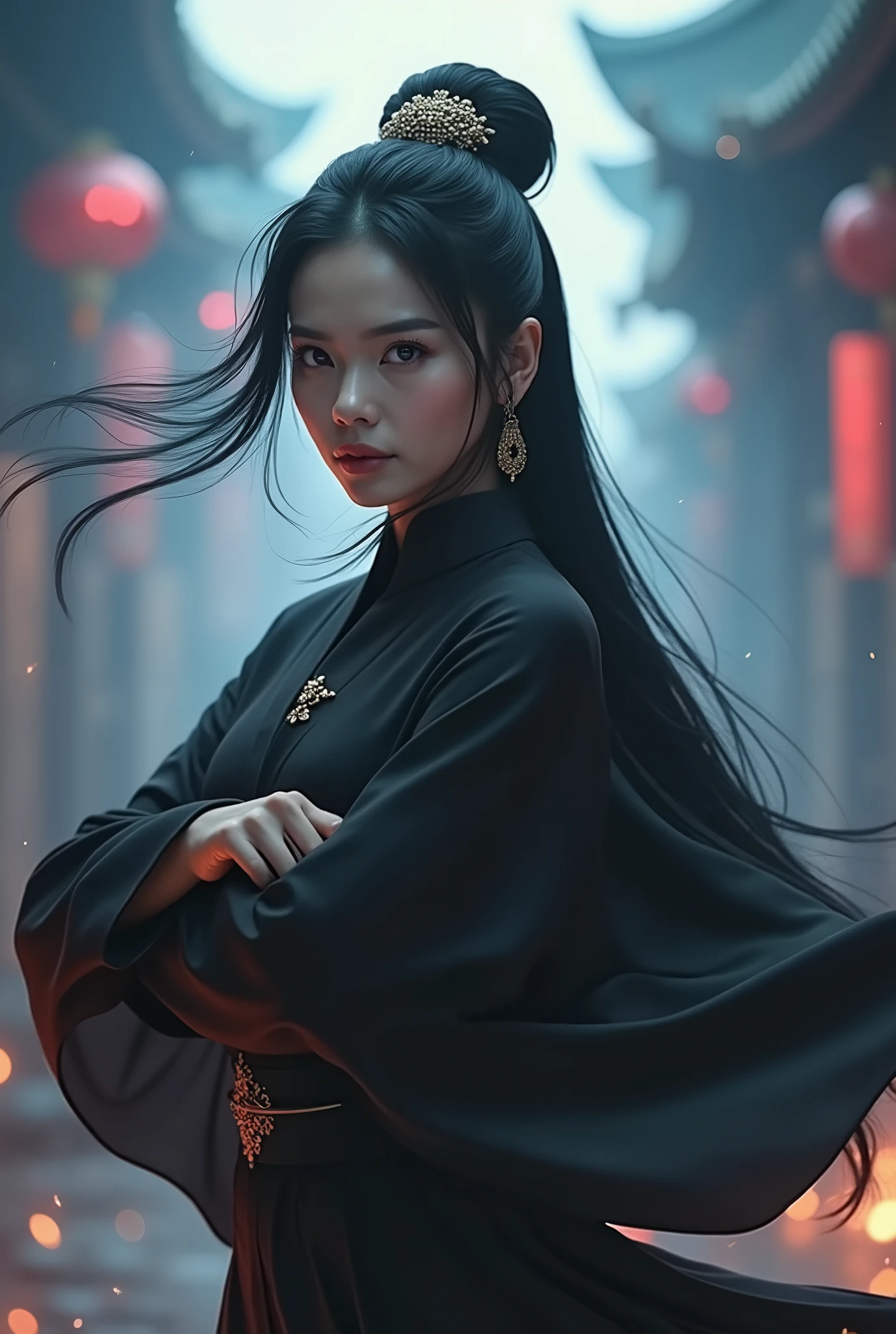 (masterpiece, Best Quality, High resolution, 32K HDR),year of dragon,chinese Mafia girl, man harem,strong woman,black long hair, 