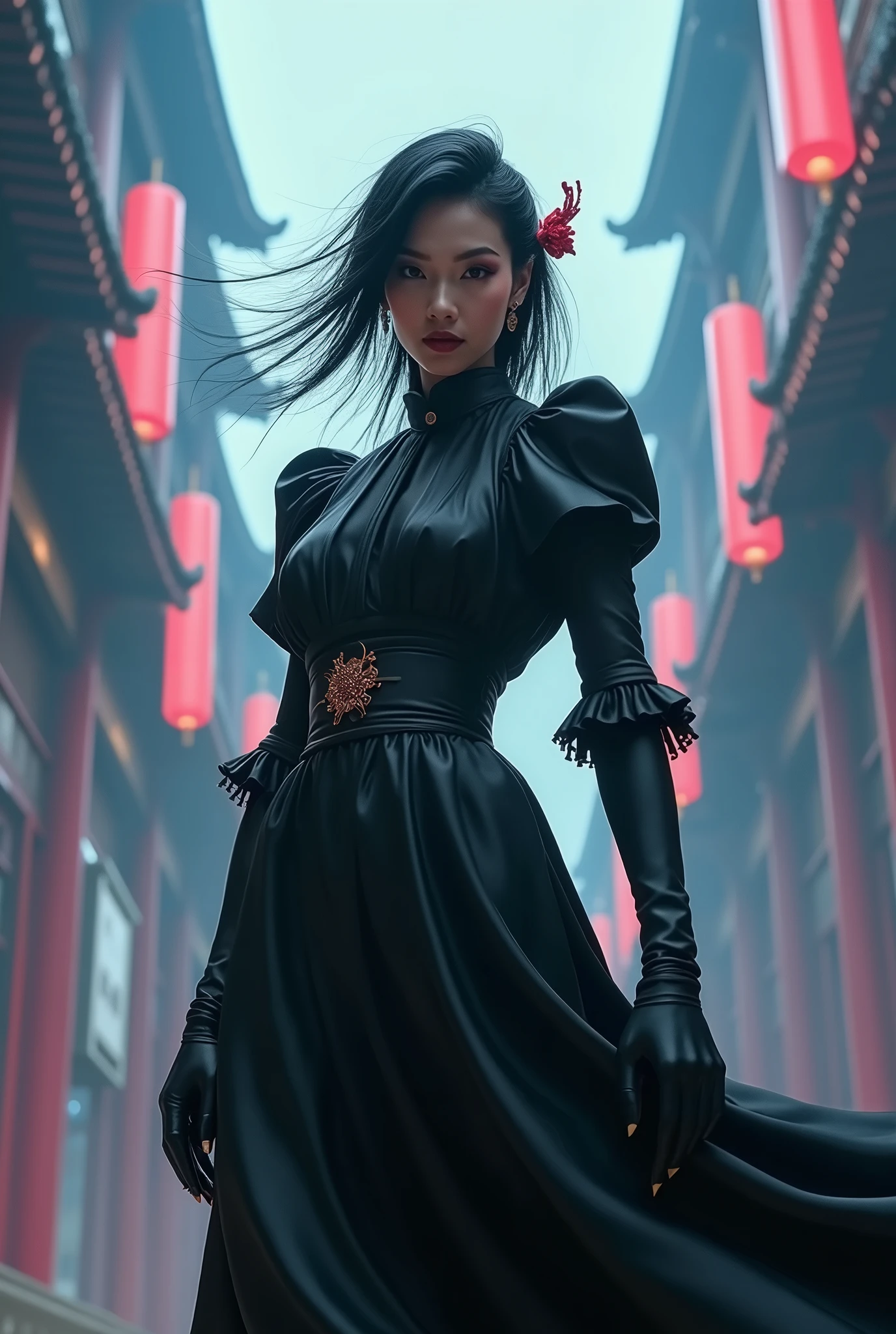 (masterpiece, Best Quality, High resolution, 32K HDR),year of dragon,chinese Mafia girl, man harem,strong woman,black long hair,