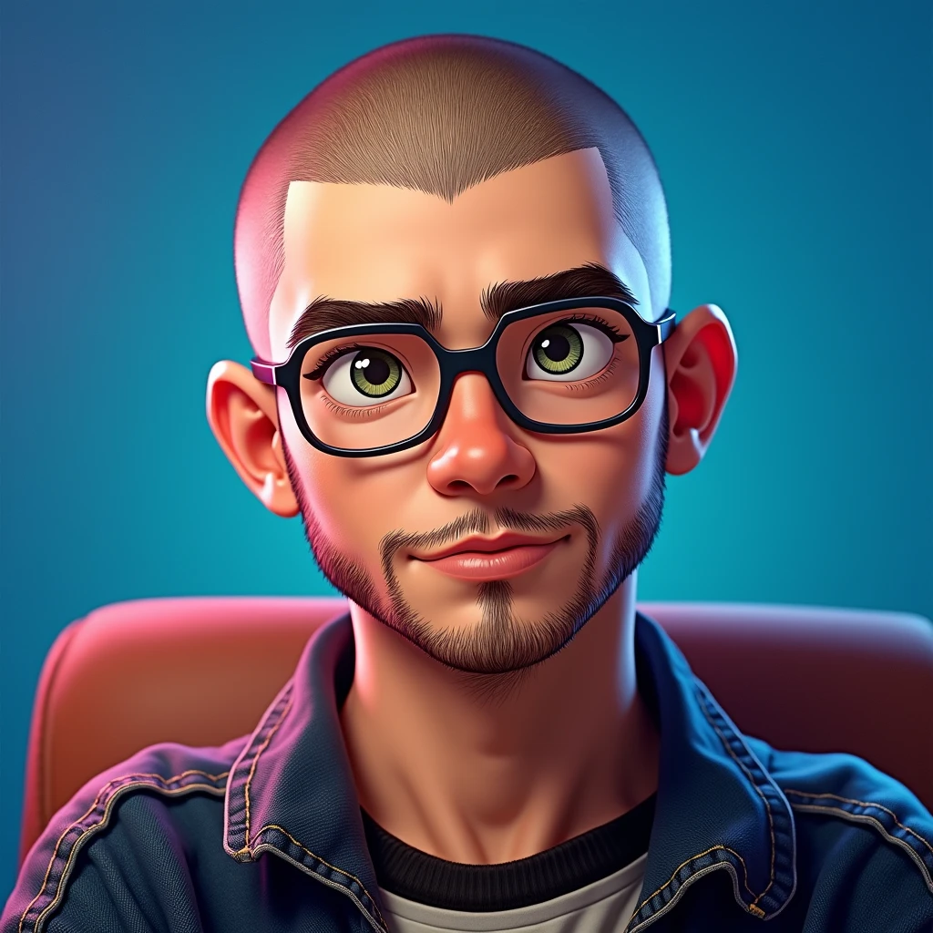 a man with a buzz cut, wearing glasses, in a white shirt, Otaku in Jeans, gojo satoru, hot, otaku, by André Castro, cartoon, (best quality,4k,8k,highres,masterpiece:1.2),ultra-detailed,(realistic,photorealistic,photo-realistic:1.37),detailed facial features, highly detailed portrait, intricate details, dynamic lighting, rich colors, vivid colors, cinematic lighting, dramatic lighting, chiaroscuro lighting, warm color palette, depth of field, sharp focus