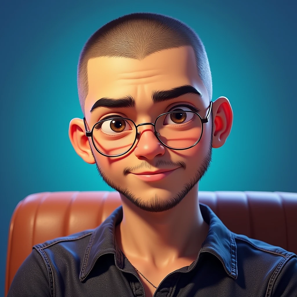 a man with a buzz cut, wearing glasses, in a white shirt, Otaku in Jeans, gojo satoru, hot, otaku, by André Castro, cartoon, (best quality,4k,8k,highres,masterpiece:1.2),ultra-detailed,(realistic,photorealistic,photo-realistic:1.37),detailed facial features, highly detailed portrait, intricate details, dynamic lighting, rich colors, vivid colors, cinematic lighting, dramatic lighting, chiaroscuro lighting, warm color palette, depth of field, sharp focus