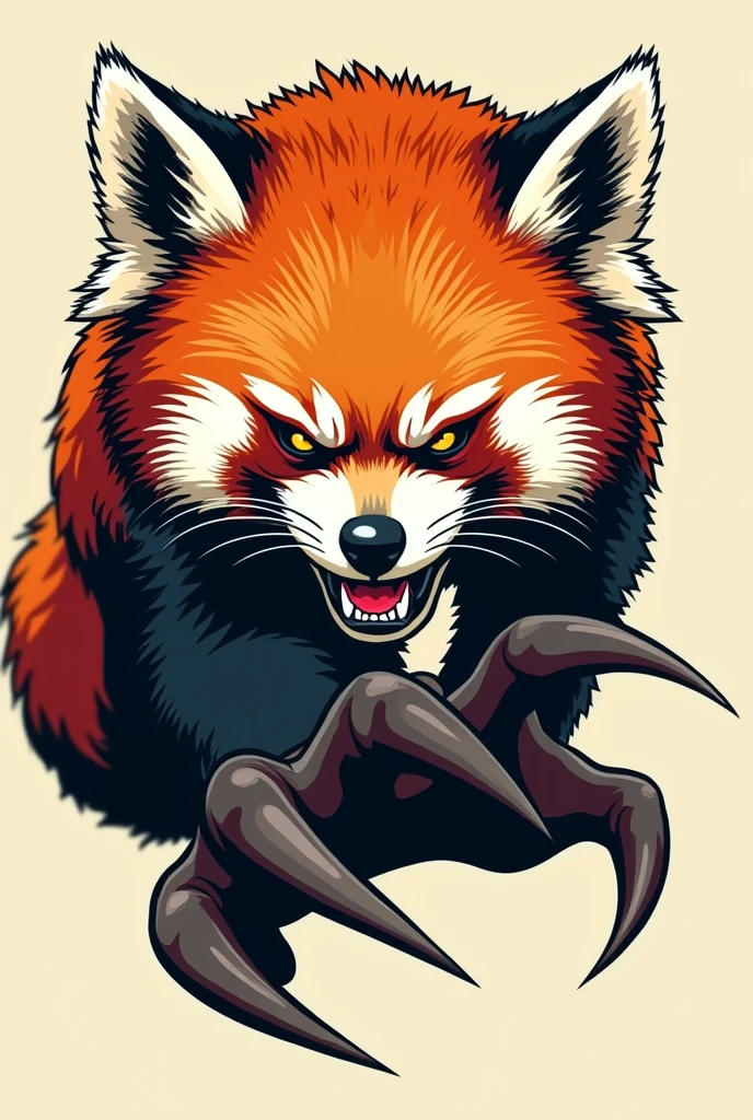 Angry red panda showing the claws of a paw vectorized just a line without background or fill