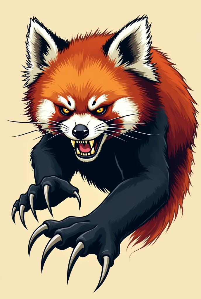 Angry red panda showing the claws of a paw vectorized just a line without background or fill