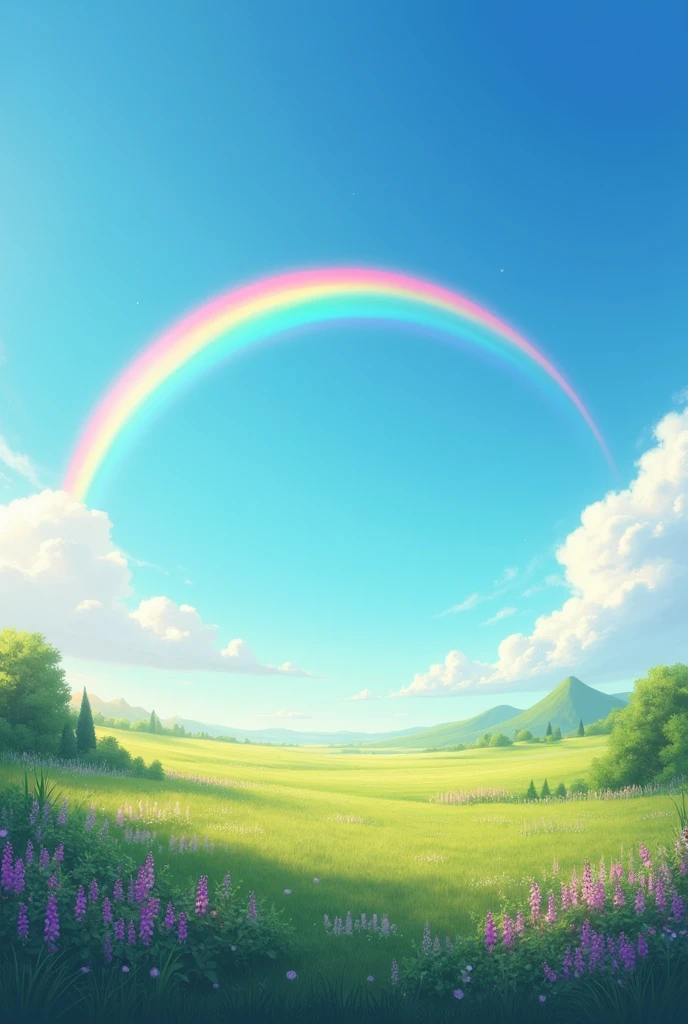 Change the background into blue sky and rainbow 