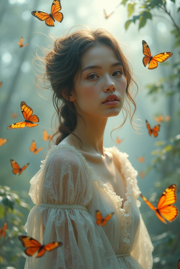 woman with several butterflies
