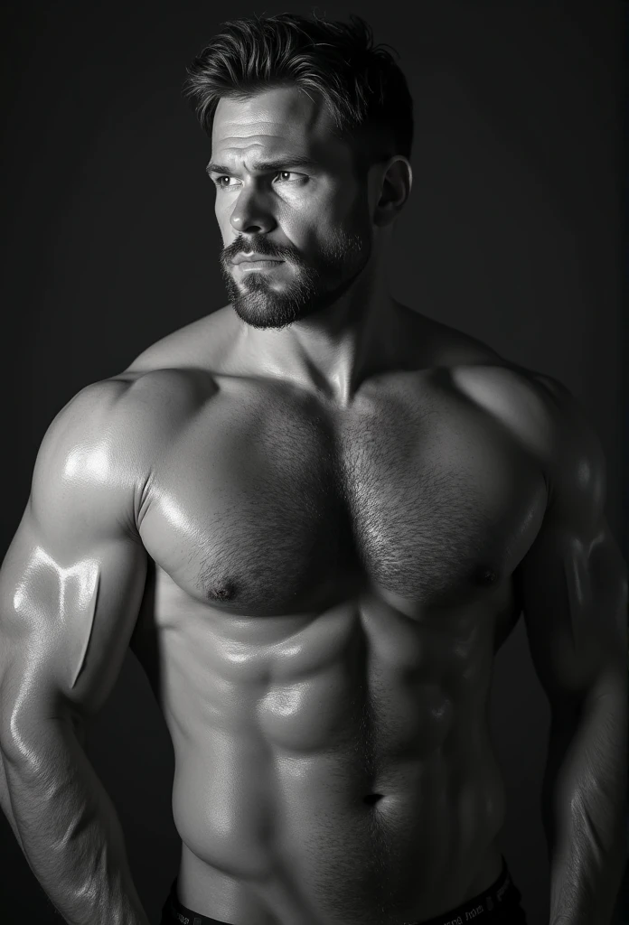 Chris pratt without clothes. Kale. Sensual shooting. pleasure. sweaty body . sex. Chest muscles! Chest hair! ((monochrome)), ((grayscale))