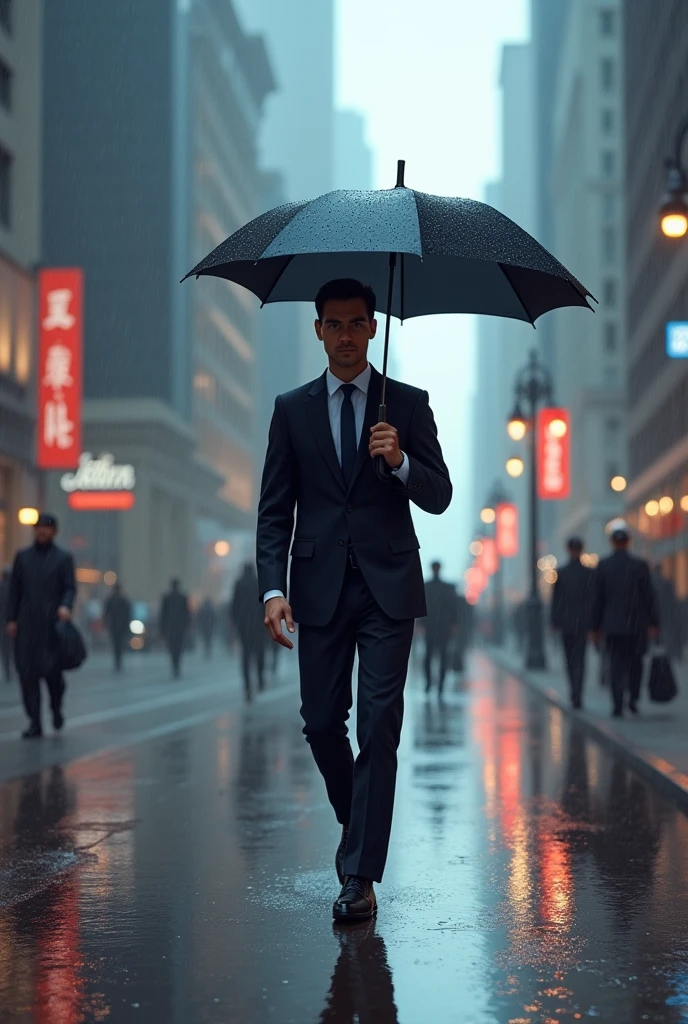 A person with an umbrella on the street