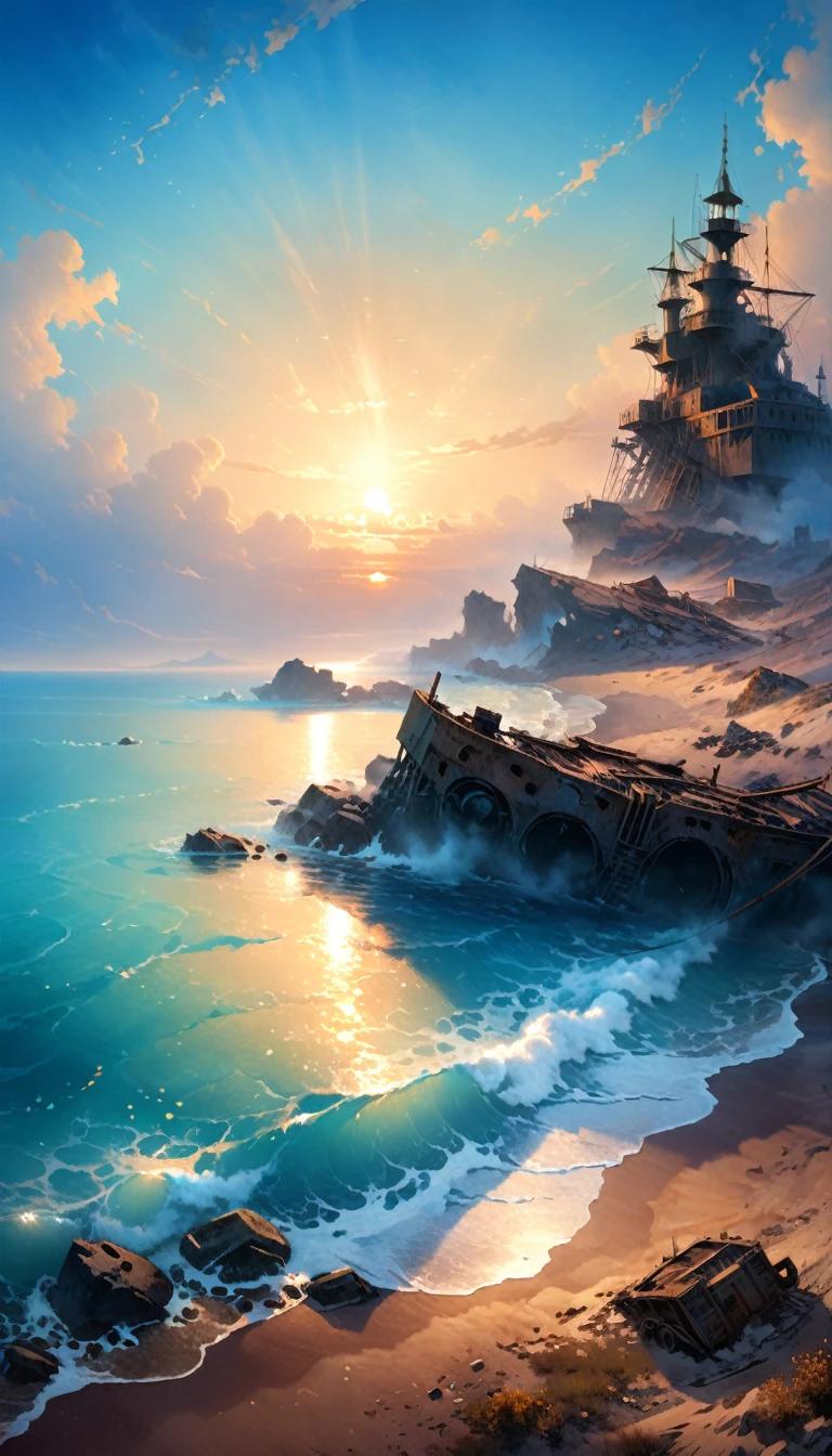 ,Beautiful paintings of wasteland by the sea,Ivan Aivazovsky Artist, Popular on ArtStation.Photos taken while traveling,Glorious Wasteland,Radiant Luminescence