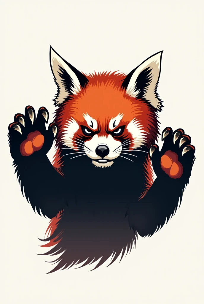 angry red panda showing off paw claws single line logo