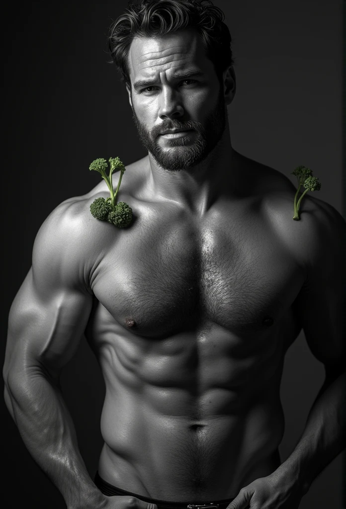 Chris pratt without clothes. Kale. Sensual shooting. pleasure. sweaty body . sex. Chest muscles! Chest hair! ((monochrome)), ((grayscale))