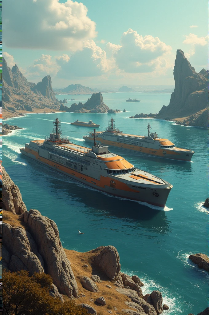 Generates an image of a nation exporting crumbl ore with ships called metal gear in an invented nation called fanum tax