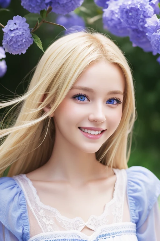 Blonde、Blue Eyes、smile、Background digital art、