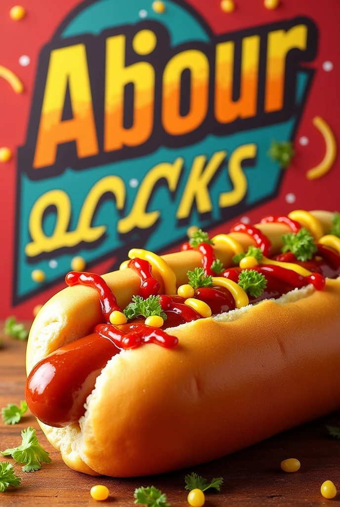 Wallpaper image with words in the background for hot dog advertising