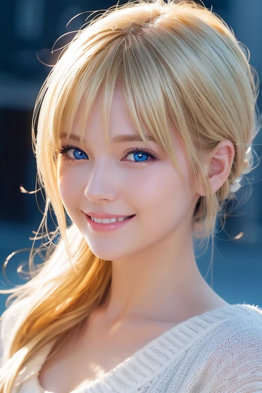 Blonde、Blue Eyes、smile、Background digital art、