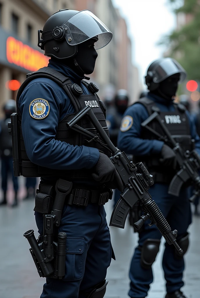 Create an image where the following article is reflected:
Article 2.
Governments and law enforcement agencies must develop a variety of methods and provide officers with various types of weapons and ammunition., allowing a differentiated use of force. It is suggested that non-lethal incapacitating weapons be included for use in appropriate situations., in order to reduce the use of means that may cause injury or death. In addition, It is proposed that officials have self-protection equipment, like shields, bulletproof helmets and vests, to minimize the need to use lethal weapons.